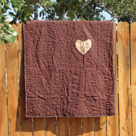 brown and tan faux bois hand quilted tree quilt